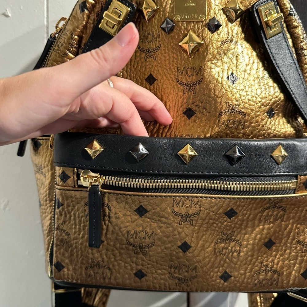 AUTHENTIC MCM LIMTED EDITION GOLD BROZE Studded Backpack - Picture 4 of 8